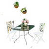 Metal Garden Dining Table with Umbrella Hole, Outdoor Patio Table with Tempered Glass Top, 47.25