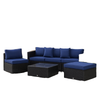 6 Pieces Outdoor PE Rattan Wicker Patio Furniture Sofa Set with Thick Cushions, Deluxe Garden Sectional Couch with Glass Top Table, Black and Dark Blue