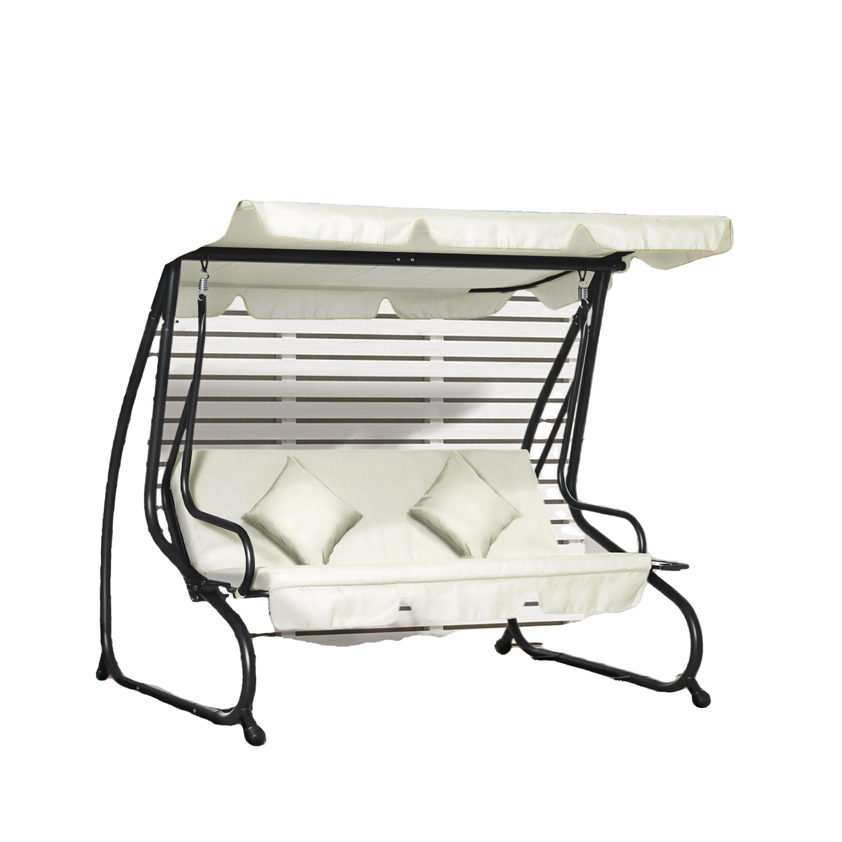 3 Seater Patio Swing Chair Convertible Cushioned Bed Outdoor Porch with Canopy and Pillow