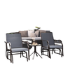 3 Piece Patio Glider Set Outdoor Gliders with Breathable Mesh Seat, Glass Top Table for Garden, Yard, Grey