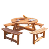 8 Seater Round Wooden Pub Bench & Picnic Table, Patio Dining Set for Outdoor Patio (Umbrella Not Included)