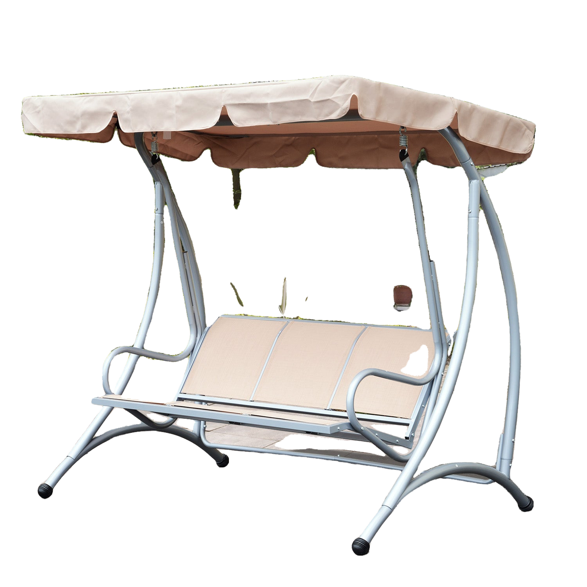 3 Seat Metal Swing Chair Hammock w/ Canopy Cover Heavy Duty Patio Garden Outdoor Beige