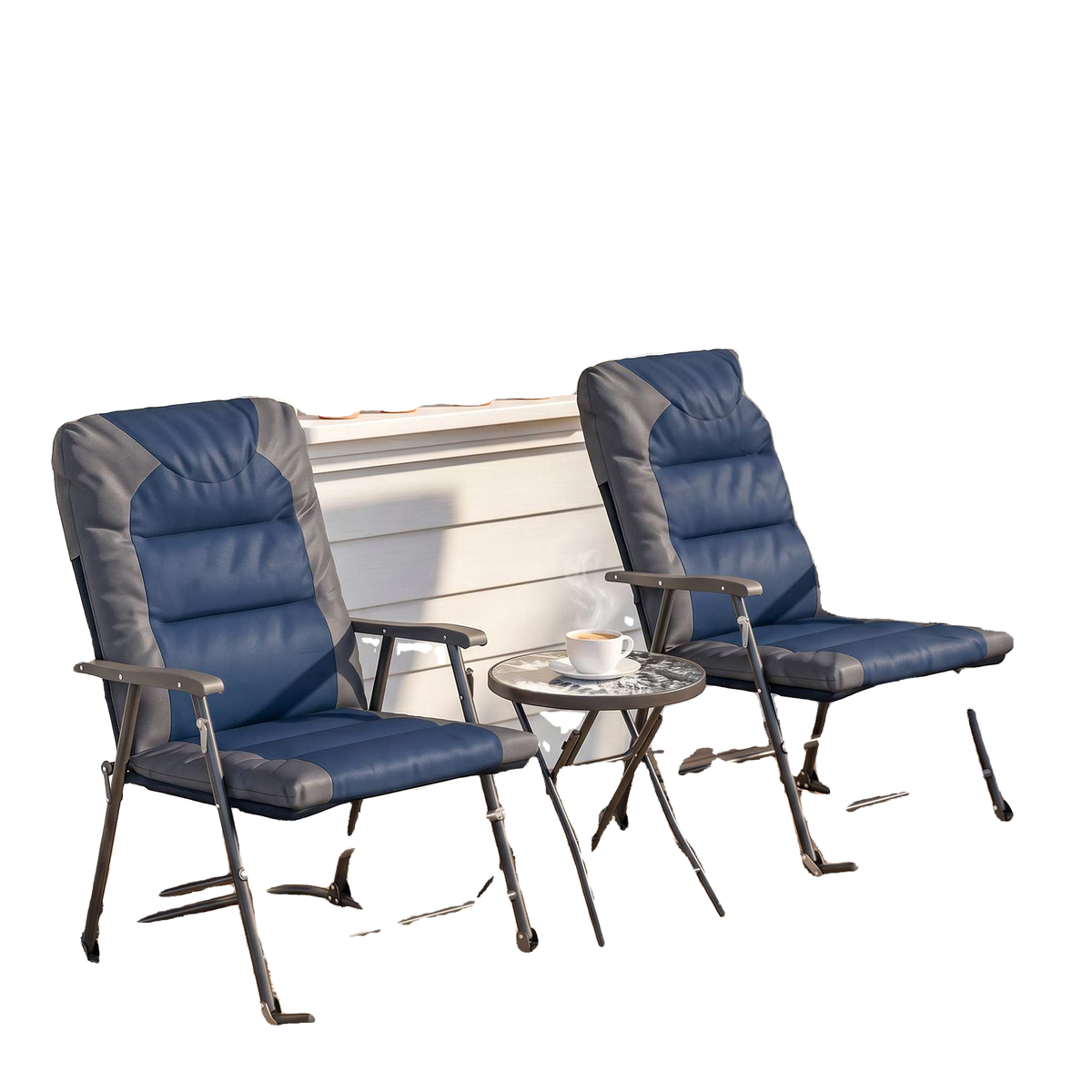 3pc Patio Foldable Rocking Chair Set, Outdoor Rocking Chairs and Table Bistro Set w/ Padded Seat, Headrest, Backrest for park, backyard, garden, Blue