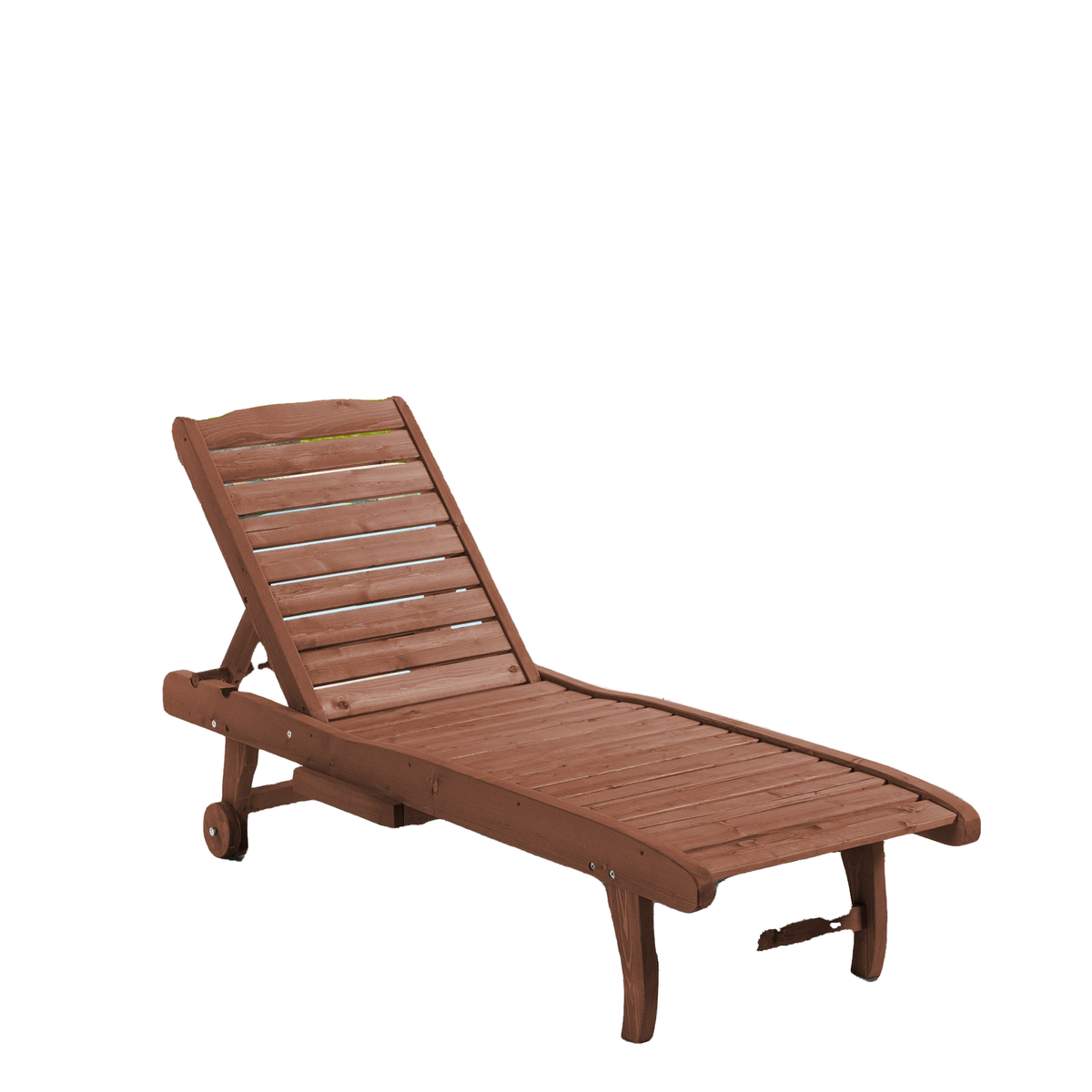 Wooden Outdoor Lounge Chair, Adjustable Patio Outdoor Chaise Recliner Garden Furniture, Tanning Chair with Pull-out Tray and 2 Wheels, Brown