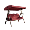 Outdoor Patio 3-Person Steel Canopy Cushioned Seat Bench Swing with Included Side Trays & Padded Comfort, Wine Red