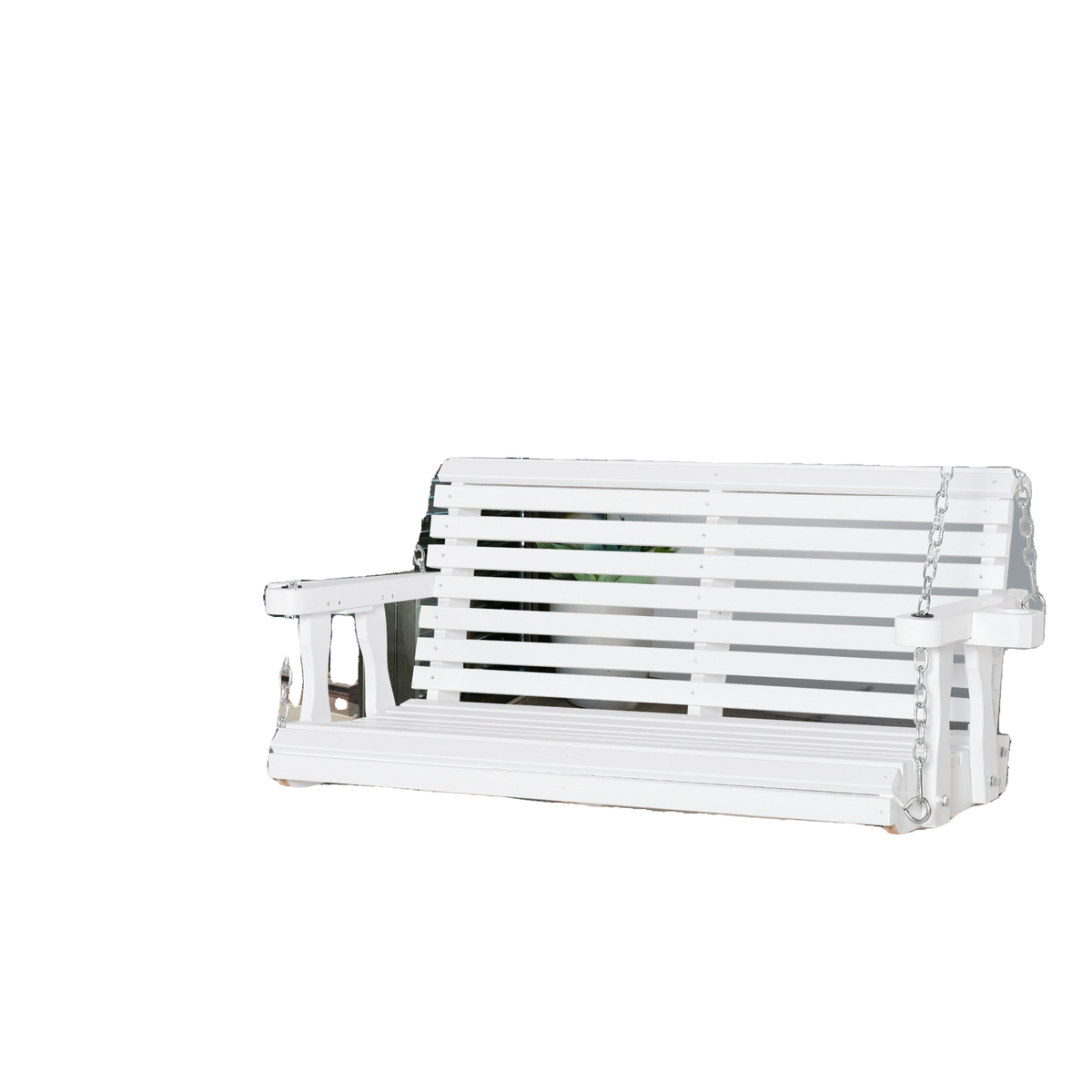 2 Seater Porch Swing Wooden Patio Swing Chair Seat with Cup Holder and Chains Outdoor Swing Bench for Garden Yard, White