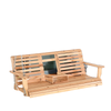 3 Seater Patio Swing Chair Wood Porch Swing with Foldable Table, Cup Holders, Steel Chains for Garden, Yard, Natural