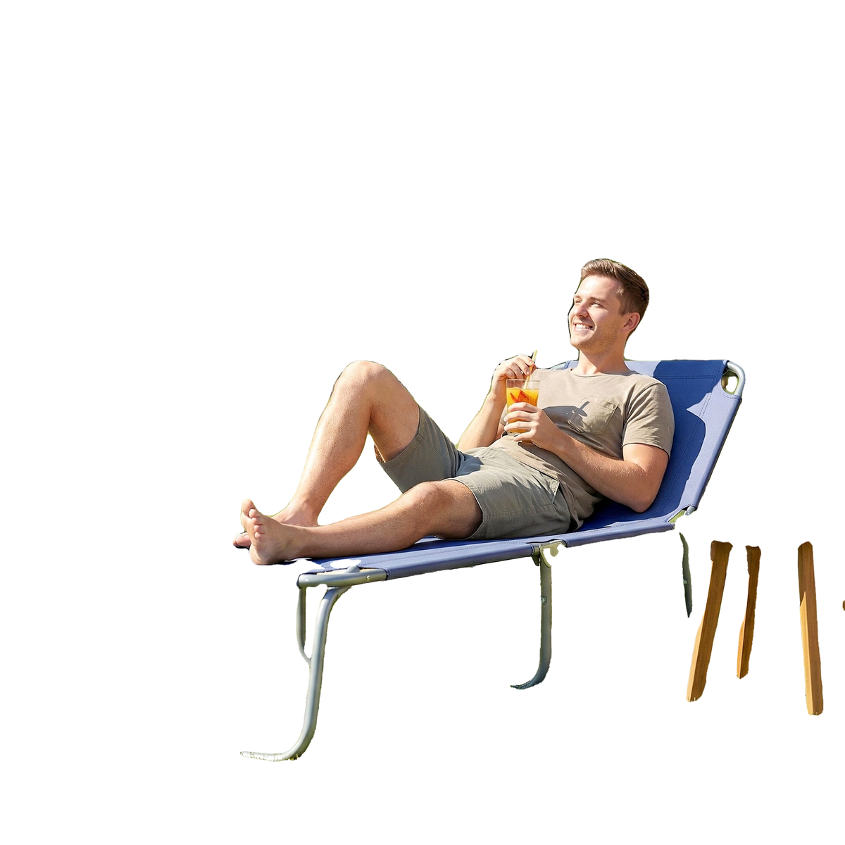 Folding Outdoor Lounge Chair Reclining Tanning Chair with Breathable Mesh Fabric for Patio Garden Pool, Navy Blue
