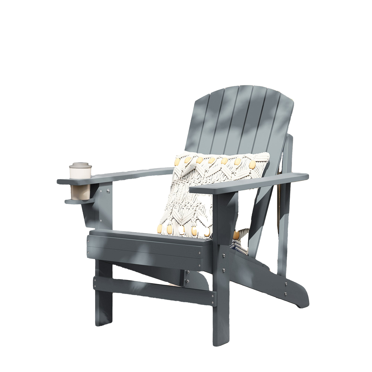 Classic Adirondack Chair, Muskoka Chairs, Garden Deck Chair with Cup Holder for Patio, Indoor, Backyard, Dark Grey