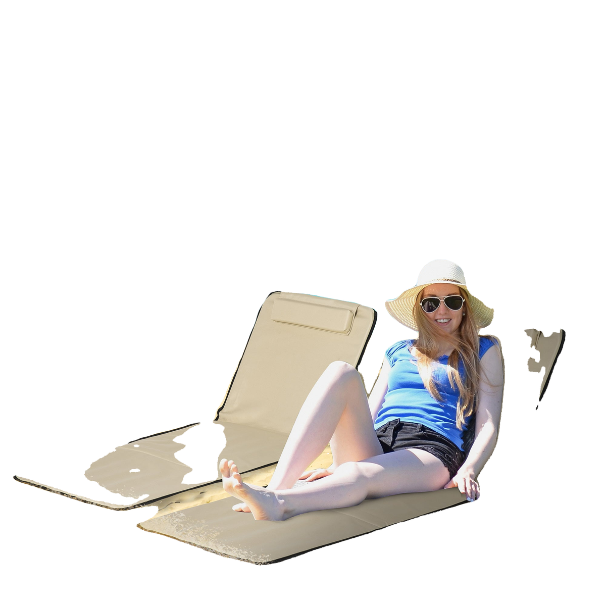2 Pieces Beach Lounge Chair, Outdoor Folding Chaise Lounge Set w/ Pillow for Sunbath, Snap, Beige