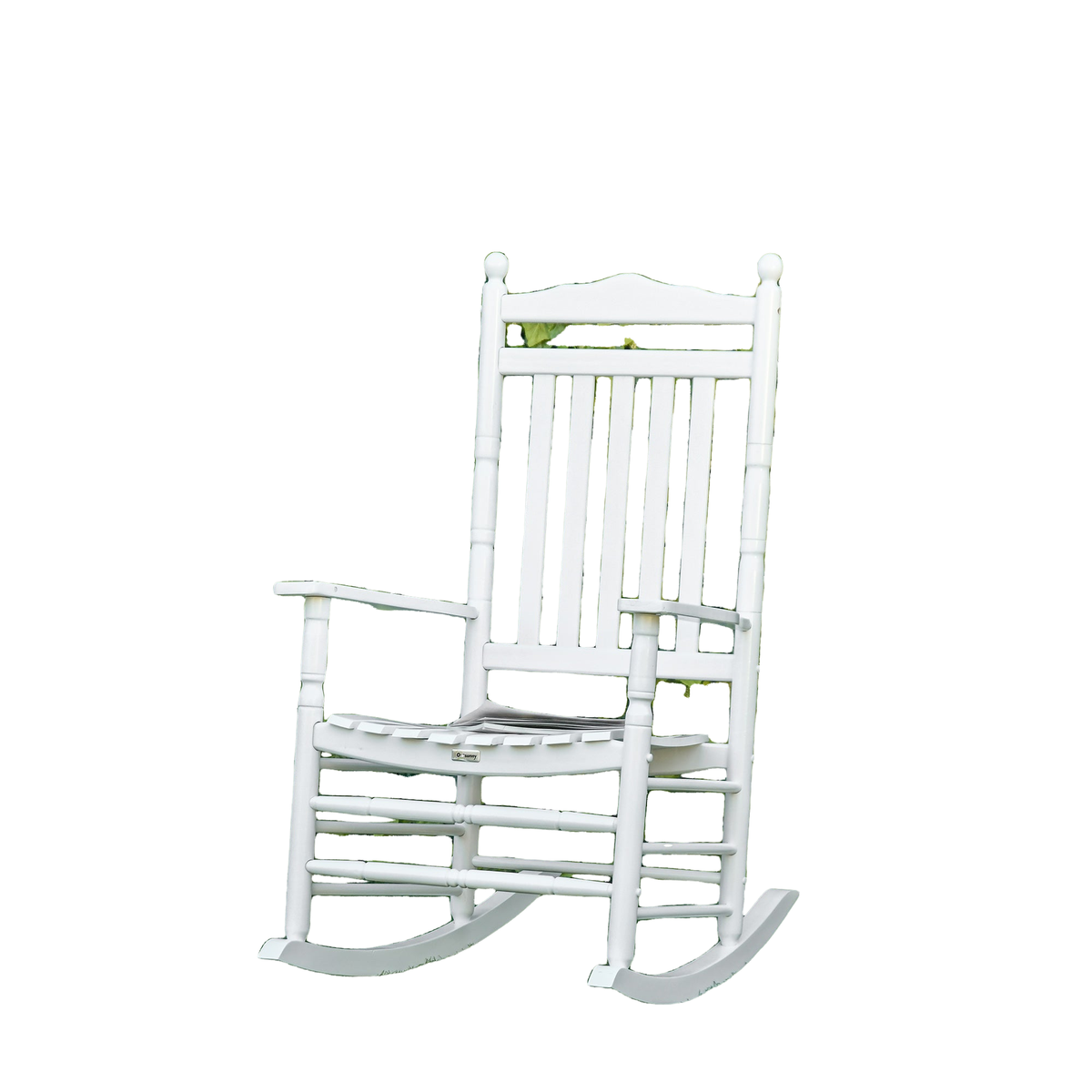 Wooden Outdoor Rocking Chair, Patio Rocking Chair with Slatted High Back and Armrests for Porch, Garden, Lawn, White