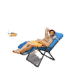 Padded Folding Recliner Chair, Patio Lounger with Cupholder, Adjustable Backrest, Removable Cushion, Navy Blue