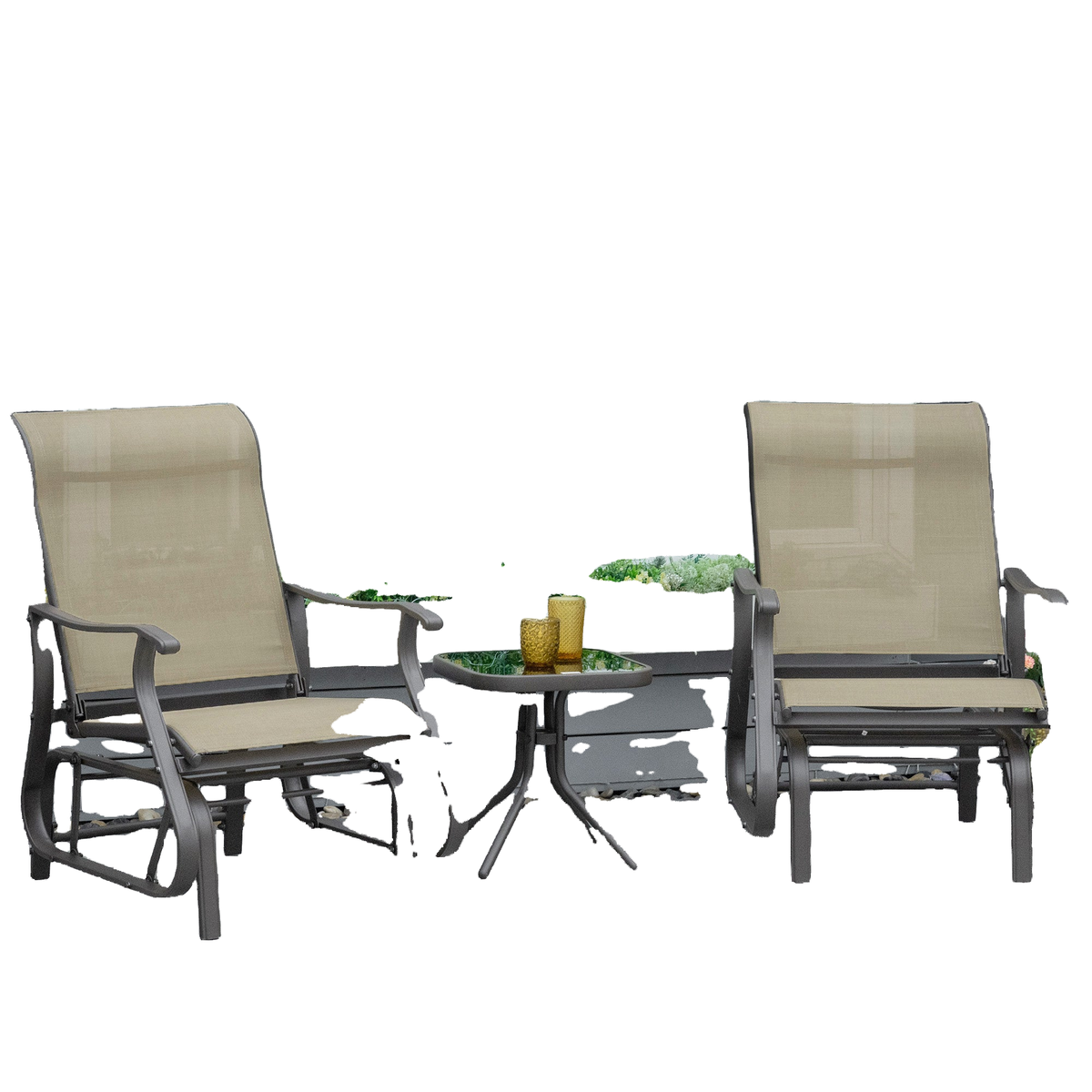 3PCs Gliding Rocking Chair & Bistro Tea Table Set, Mixed Grey