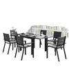 Patio Dining Set for 6, Aluminum Expandable Outdoor Table and 6 Stackable Chairs with Padded Back, Mesh Seat, Black