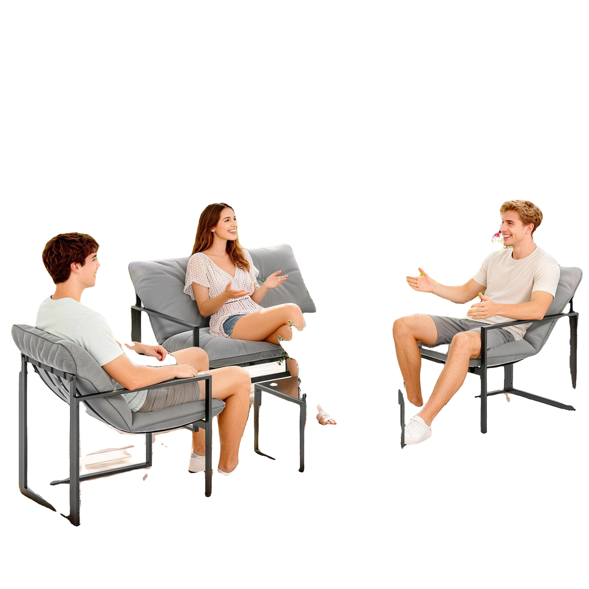 4 Piece Outdoor Furniture Set, Patio Conversation Set with Tempered Glass Table, Loveseat, Chairs, Cushions, Light Grey