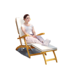 Folding Patio Lounge Chair with Padded Cushion, Acacia Wood Patio Lounger Recliner with Footrest for Garden, White