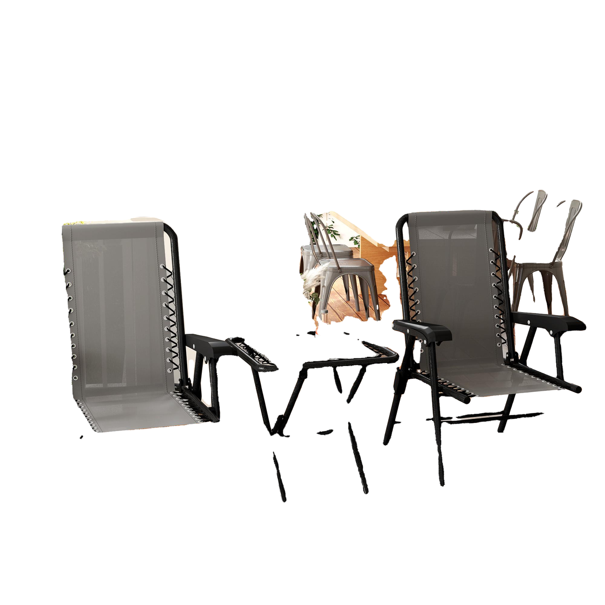 3 Pieces Patio Bistro Set, Outdoor Folding Table and Chairs Set, Metal Patio Furniture Set with Cup Holders