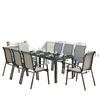 9 Pieces Patio Set with Stackable Chairs, Patio Dining Set with Glass Top for Garden, Patio, Backyard, Light Grey