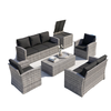 6 Pieces Wicker Patio Furniture Set with Cushions, 7-Seater Rattan Patio Sofa Set with Storage Table, Black