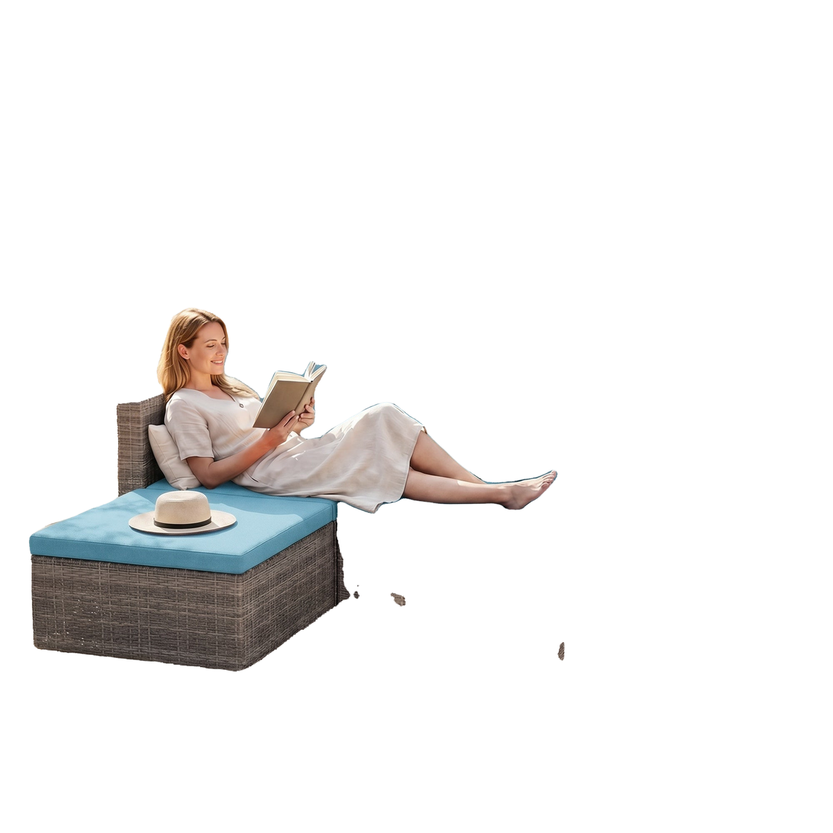 3-Piece Patio Furniture Set Modern Sectional Sofa Rattan Chair Wicker Conversation Set Outdoor Hand Woven Rattan Wicker Furniture Patio Coffee Table Sofa Set, Blue