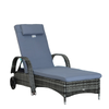 Wicker Chaise Lounge, Outdoor Lounge Chair, PE Rattan Patio Sun lounger with Head-rest, 5-Level Height Adjust Backrest, Cushion, & Wheels, Mixed Grey and Grey