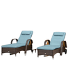 3 Pieces Wicker Patio Lounger Set with Table, Rattan Outdoor Lounge Chair Set with Cushions, Wheels, 5-Level Reclining Backrest, Headrest, Brown/Grey