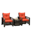 3 Pieces Wicker Patio Furniture Set, Rattan Bistro Set with Storage Coffee Table and Thickened Cushions, Outdoor Conversation Set for Garden, Porch, Balcony, Red