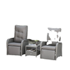 3 Pieces Patio Wicker Bistro Set, PE Rattan Coffee Table & Adjustable Recline Chairs Furniture Set with Cushions and Wood Grain Plastic Top, Grey