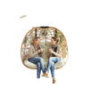 Double Wicker Egg Swing Chair with Canopy, Foldable Hanging Egg Chair with Stand Cushion Headrest, Beige