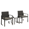 Outdoor Bistro Set, 3 Piece Wicker Patio Furniture Set with Glass Top Table and Cushions for Porch, Balcony, Dark Grey