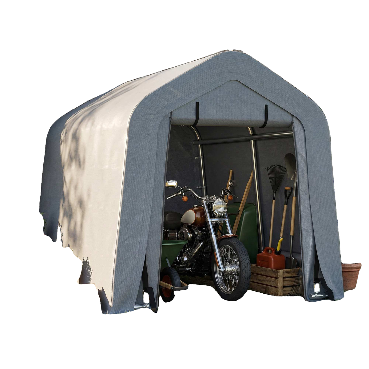 8' x 6' Carport with Sidewalls and Roll-up Door, Outdoor Storage Shelter for Motorcycle and Car, Dark Grey
