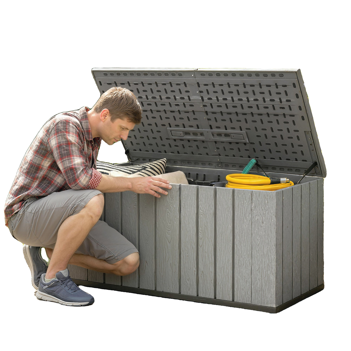 Outdoor Storage Box Large Capacity Deck Box with Lockable Lid Gas Struts for Patio Garden 125.5 gal Grey