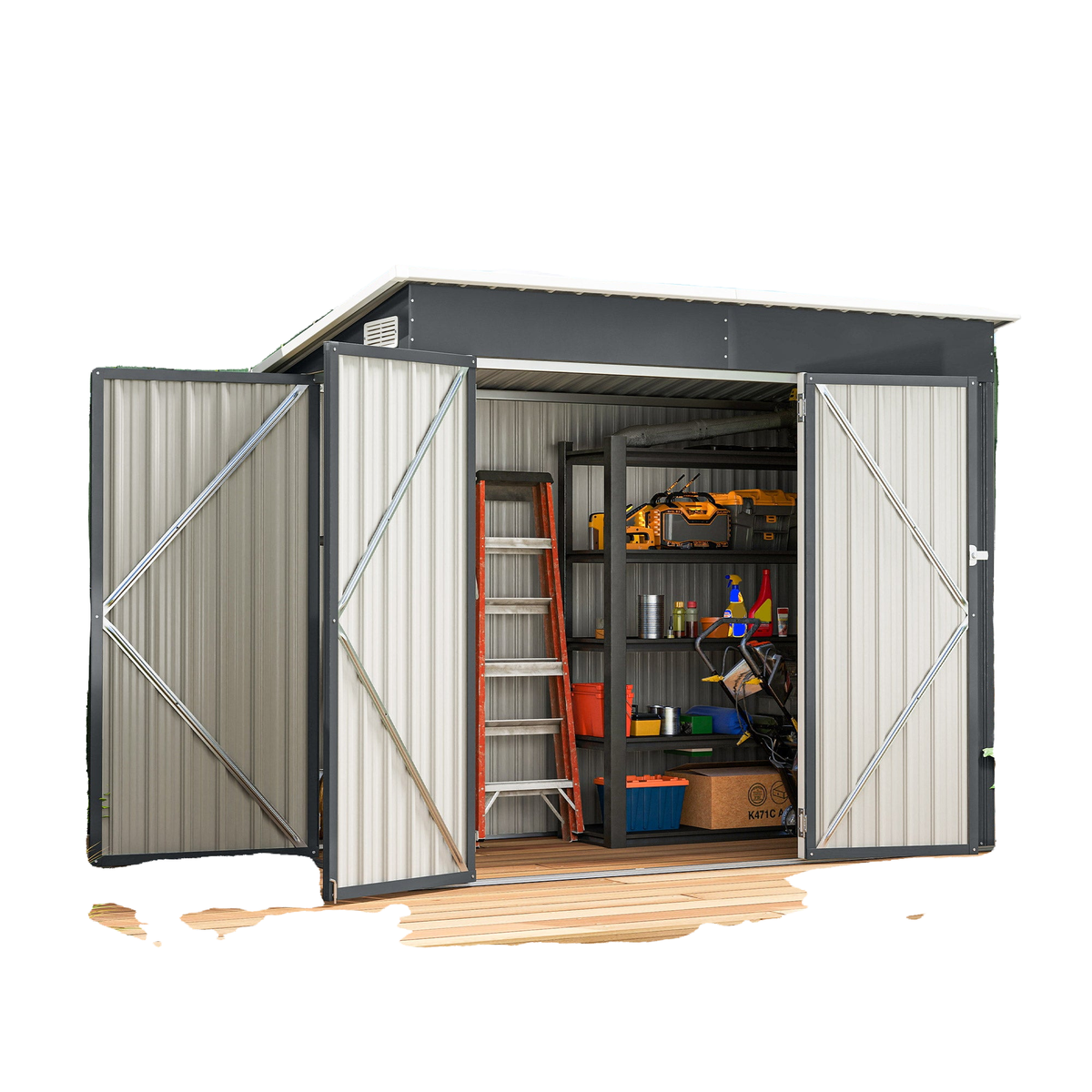 7.5' x 4.3' Outdoor Storage Shed, Waterproof Metal Garden Shed with Lockable Doors, for Backyard, Lawn, Patio, Dark Grey