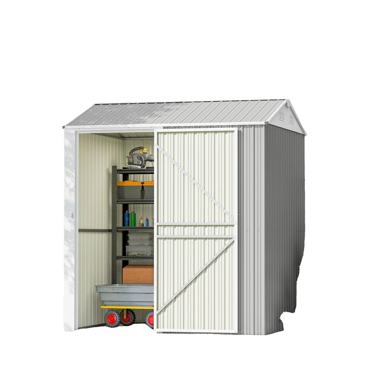 7' x 6' Tall Outdoor Storage Shed, Waterproof Metal Garden Shed with Gloves, Lockable Door, Silver Grey