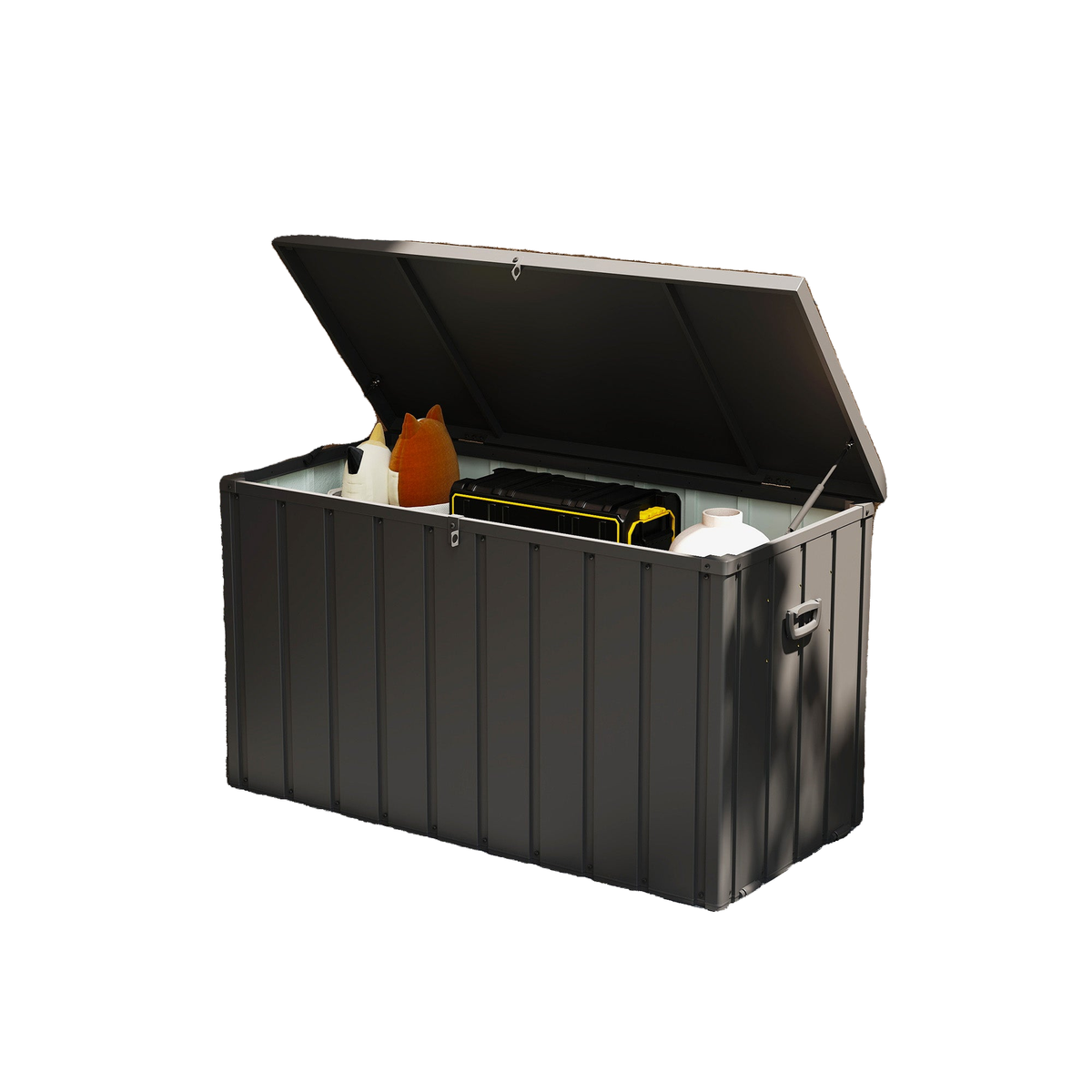 119 Gallon Deck Box, Lockable Galvanised Steel Outside Storage Container for Tools, Cushions, Dark Grey