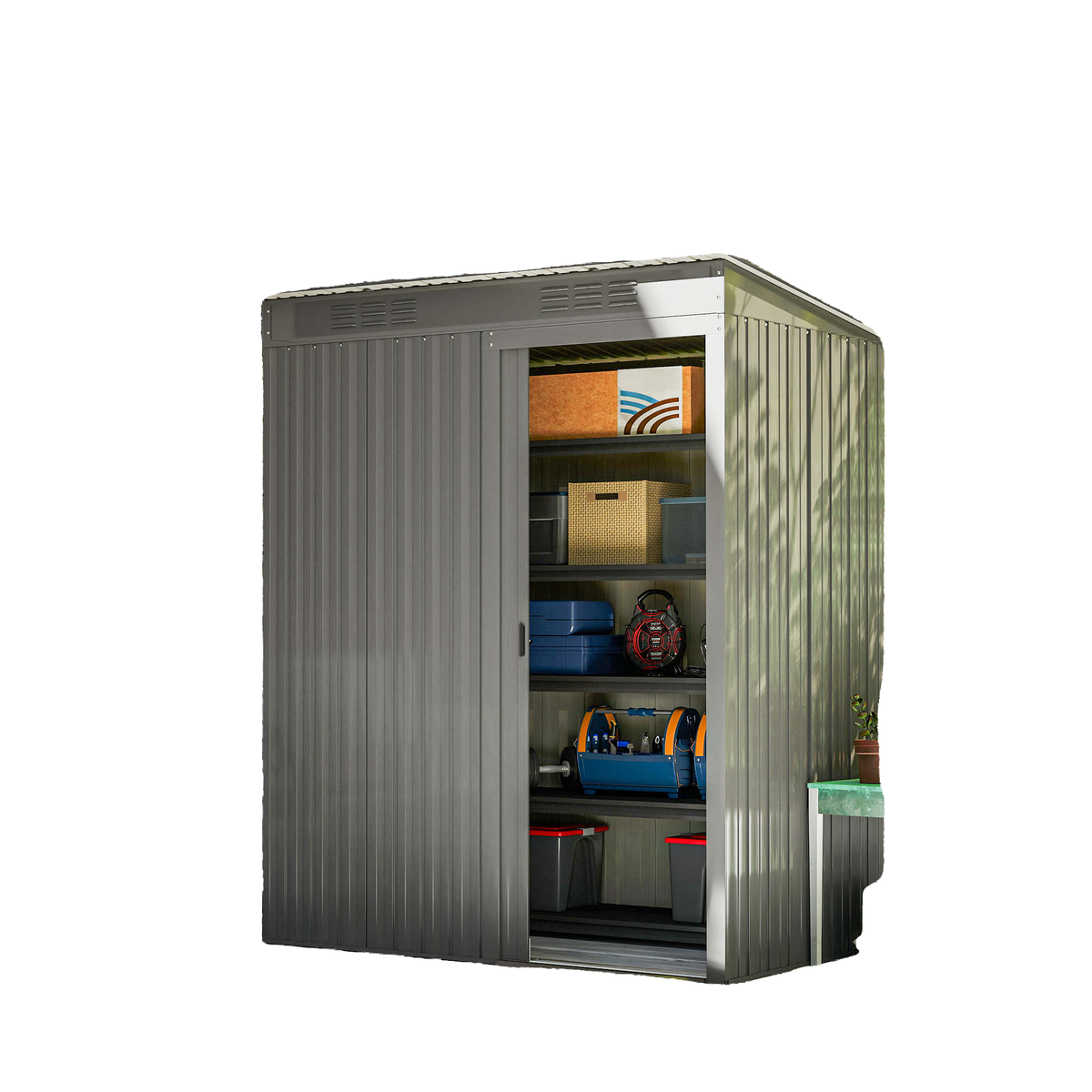 5.2' x 3.5' Outdoor Storage Shed, Easy to Assemble Metal Garden Shed, for Backyard, Lawn, Patio, Light Grey