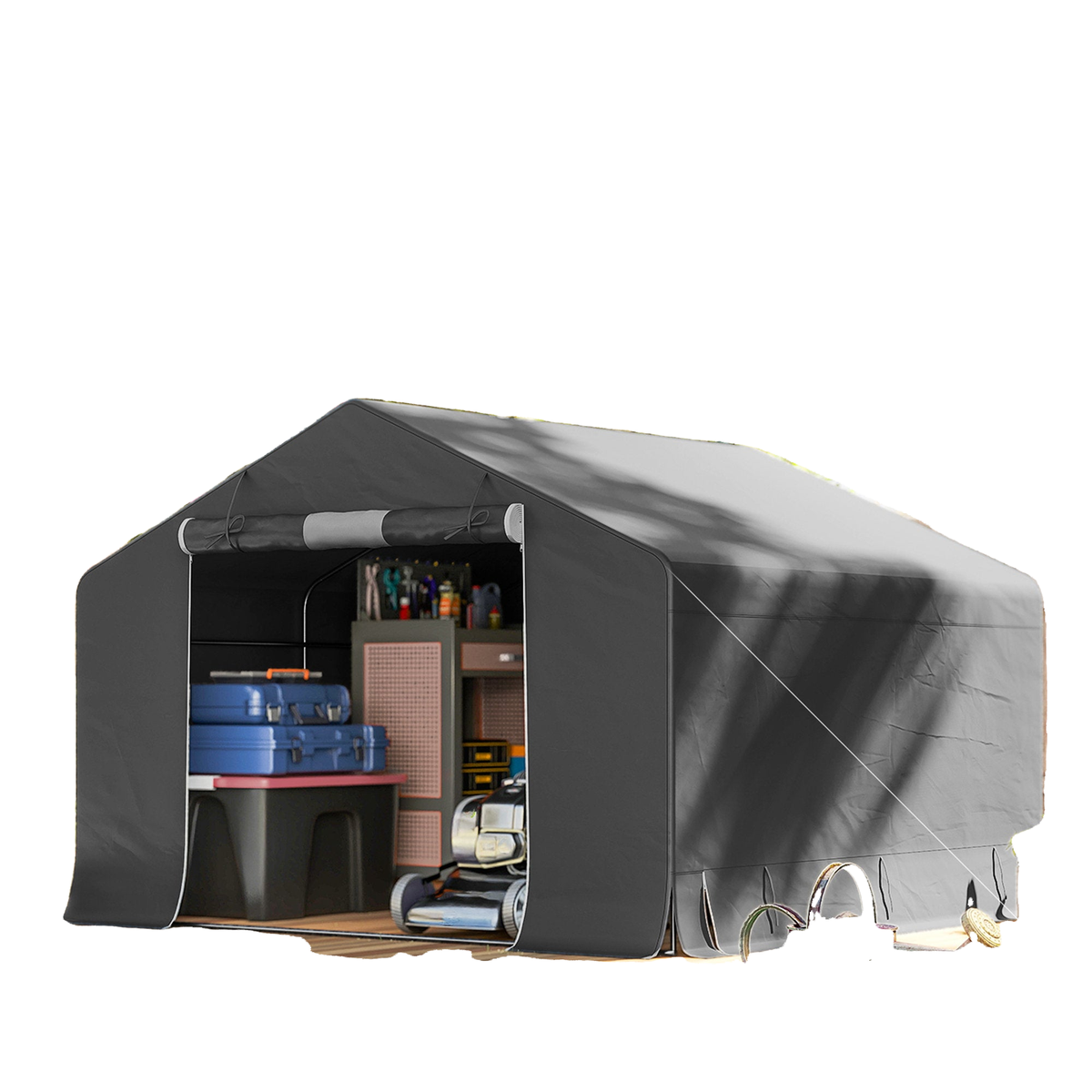 10' x 10' Portable Shed, Waterproof Bike Tent with Roll-up Zipper Door and Reinforced Galvanised Metal Frame, Dark Grey