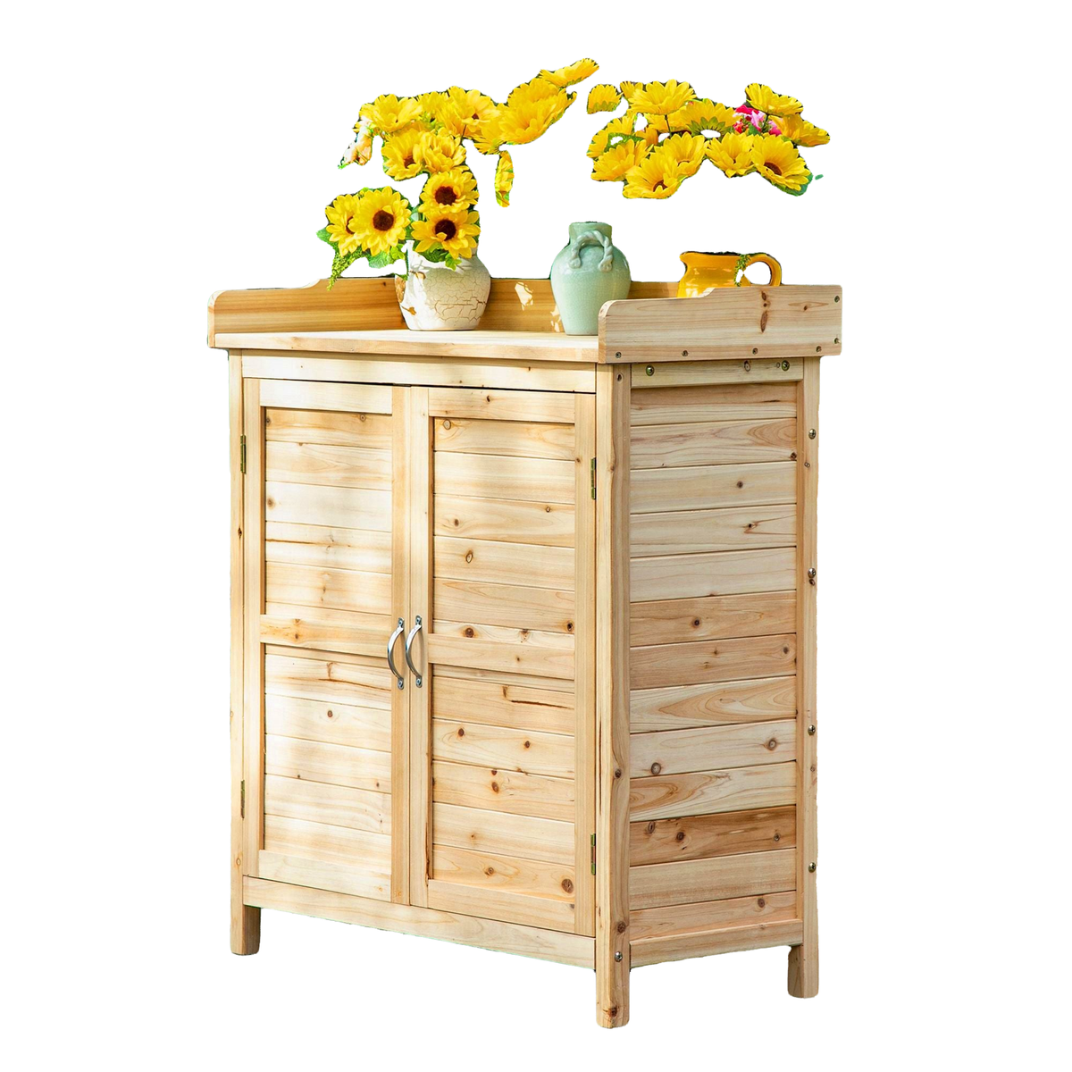 Wood Garden Shed, Compact Outdoor Storage Cabinet Potting Shed with Inner Shelf and Double Doors for Backyard, Natural