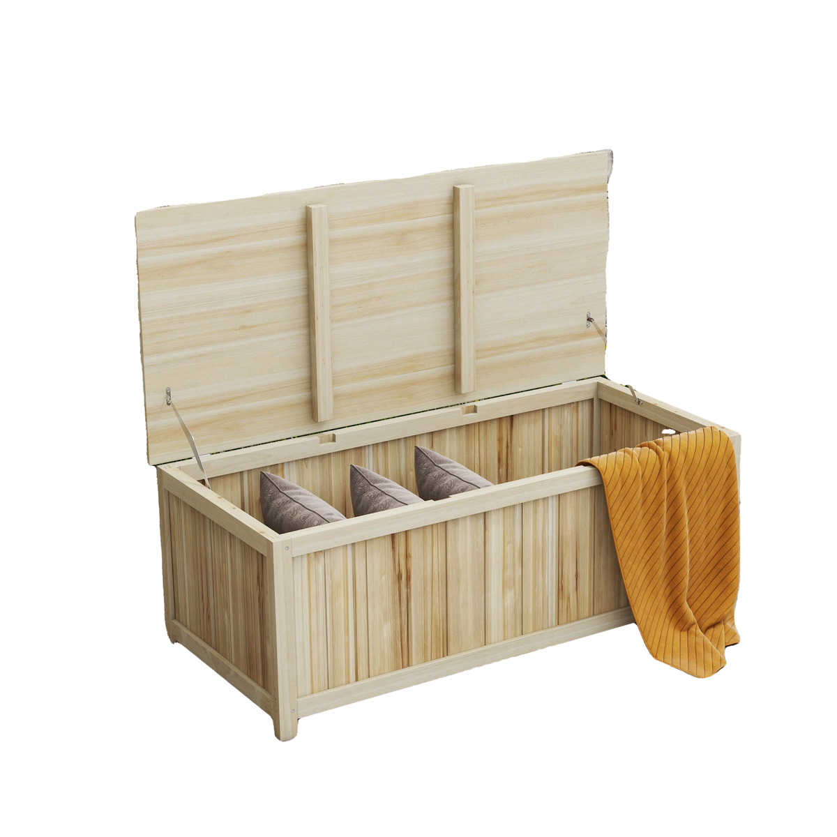 45 Gallon Wooden Storage Box patio Deck Box Bench, Garden Backyard Outdoor Storage Container, Natural