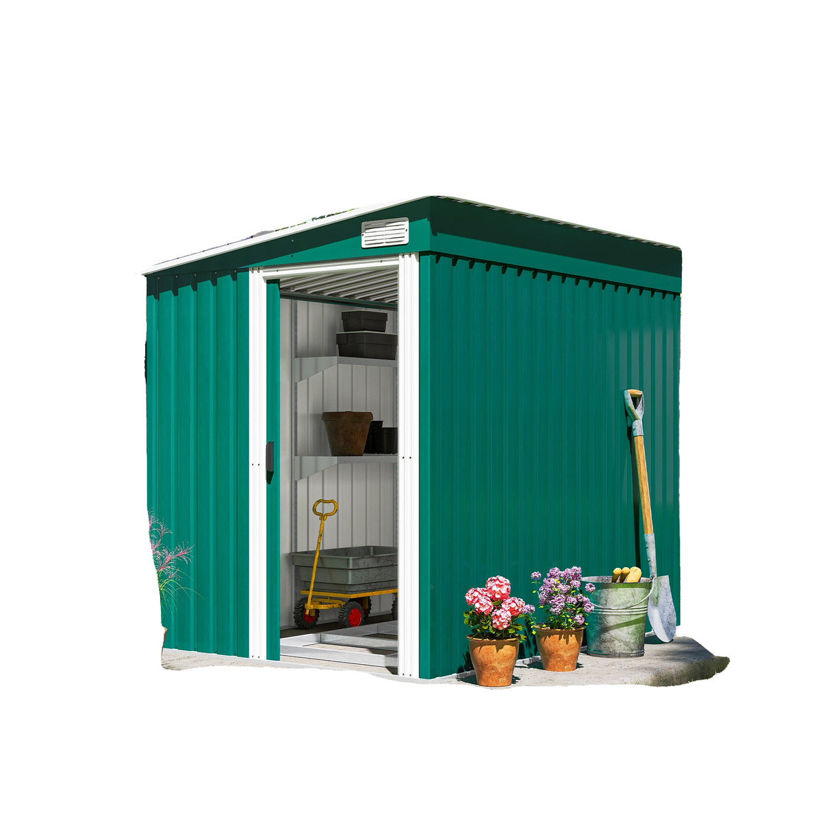 5' x 7' Galvanized Lean-To Shed with Sliding Doors and Foundation