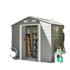 7.7' x 6.5' Outdoor Metal Garden Shed House Hut Gardening Tool Storage with Ventilation, Light Grey