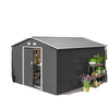 9' x 10.6' Garden Storage Shed w/ Foundation Kit Metal Tool Storage House w/ Double Doors Light Grey