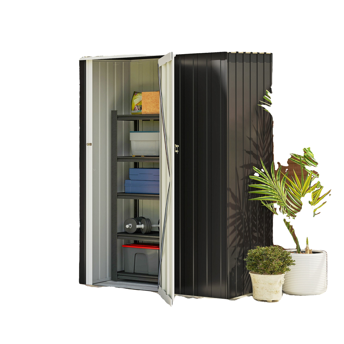 5 x 3ft Outdoor Storage Shed Metal Garden Shed Cabanon with Sloped Roof, Lockable Door for Tool, Grey