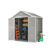 6x5 Plastic Garden Storage Shed with Floor Window Lockable Doors and Vents Outdoor Wood Effect Grey