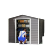 8' x 7' Outdoor Storage Shed, Easy to Assemble, Upgraded Galvanized Metal Garden Shed with Lockable Doors, Floor Frame and Gloves for Backyard, Lawn, Patio, Light Grey