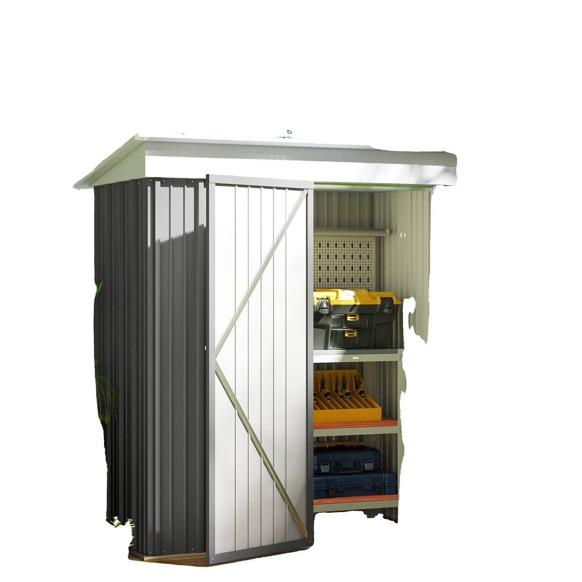 Outdoor Storage Shed, Steel Lean-to Shed with Adjustable Shelf, Lock, Gloves, 5'x3'x6', Grey