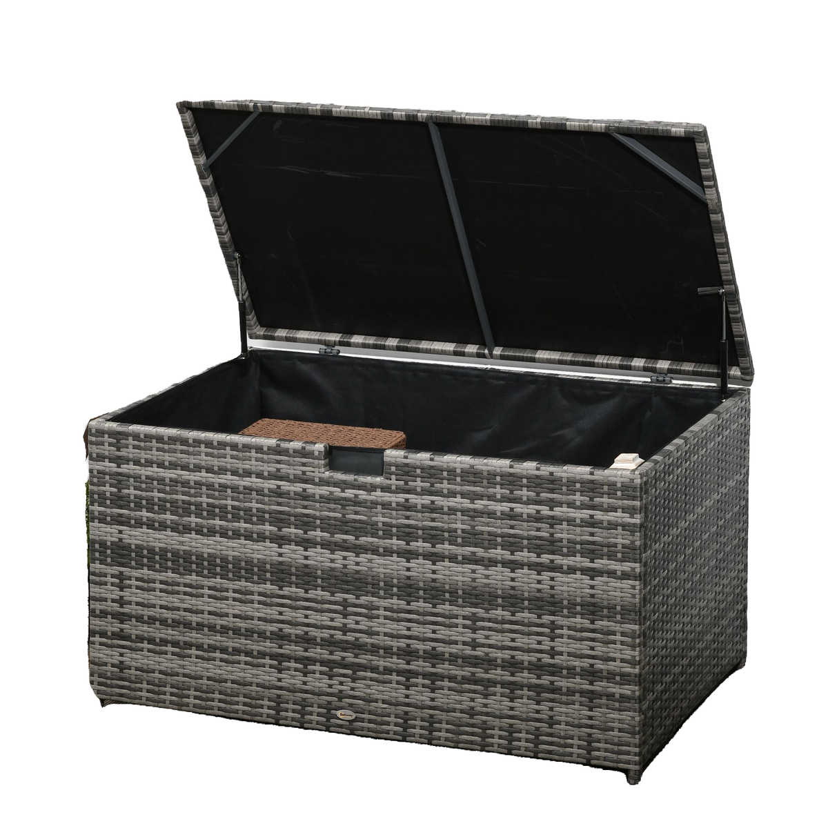 113 Gallon Outdoor Storage Box, Rattan Deck Box for Indoor, Patio Furniture Cushions, Grey