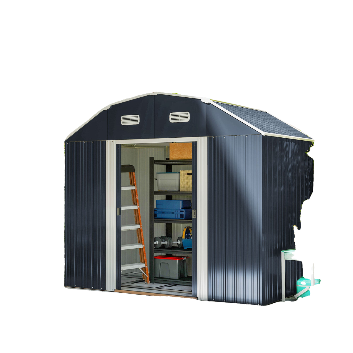 8' x 4' Galvanized Outdoor Storage Shed, Garden Shed with Adjustable Shelves, Double Sliding Doors and Vents