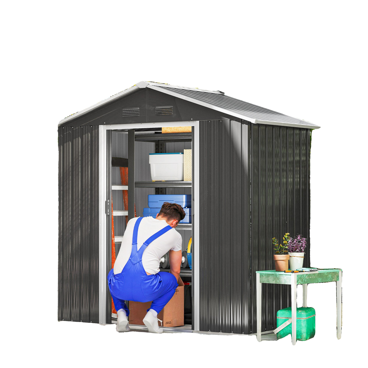 6.5x3.5ft Metal Garden Storage Shed for Outdoor Tool Storage with Double Sliding Doors and Vents, Dark Grey