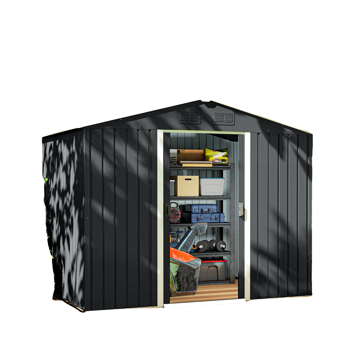 8' x 6' Outdoor Storage Shed, Metal Garden Tool Storage House with Lockable Sliding Doors and Vents for Backyard Patio Lawn, Charcoal Grey
